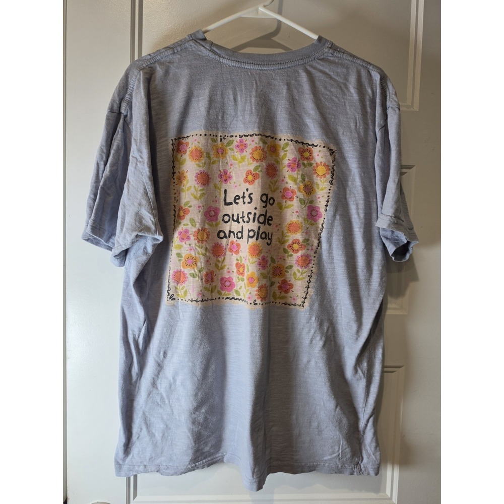 Natural Life Women's Lavender Floral Graphic Tee Size L "Lets Go Outside & Play"
